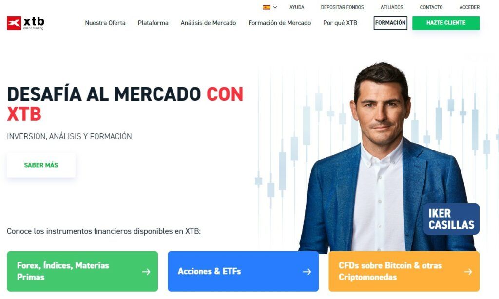 La página principal del sitio web de XTB