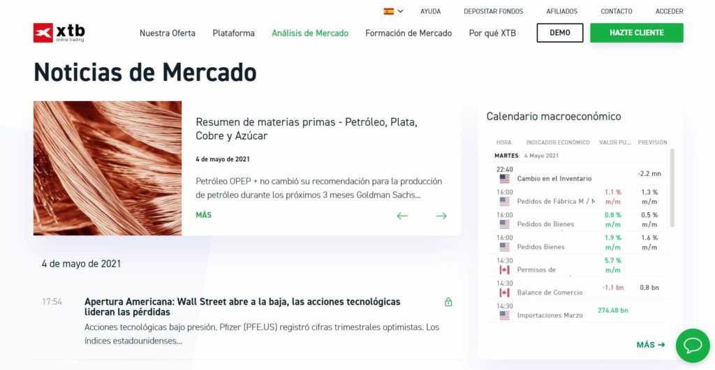 Las noticias de mercao disponibles con xtb