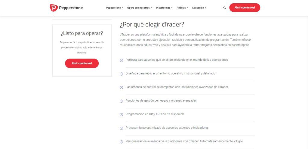 pepperstone plataforma ctrader características