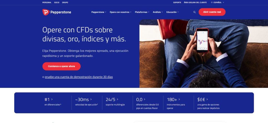 la homepage de pepperstone