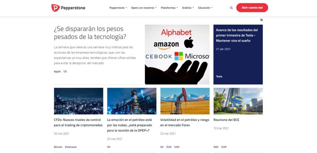 pepperstone sección noticias de mercado