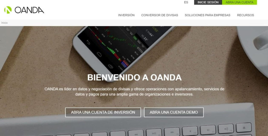 La pagina principal del sito de oanda