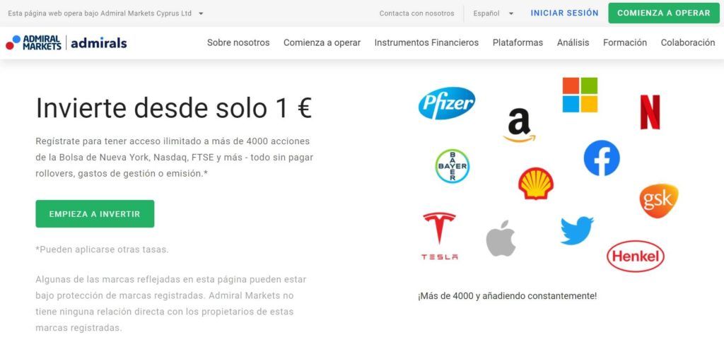 Invierte desde solo 1€ con admiral markets