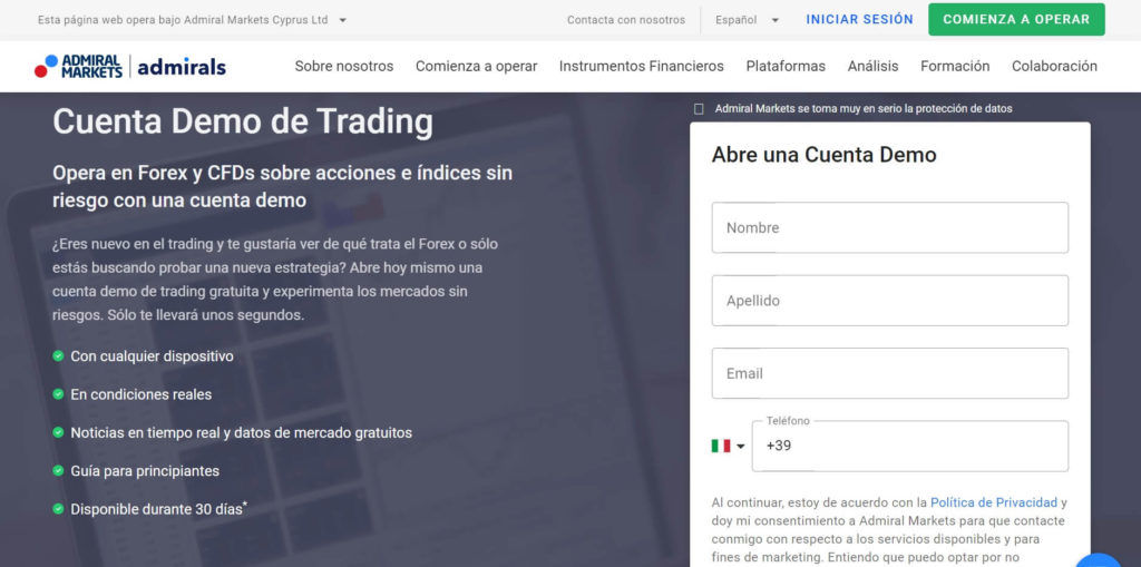 Abre una cuenta demo con admiral markets