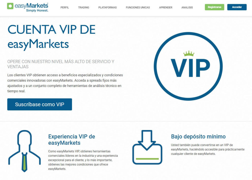 La cuenta vip disponible con easymarkets
