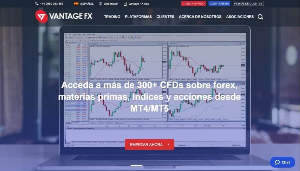 la homepage de vantage fx