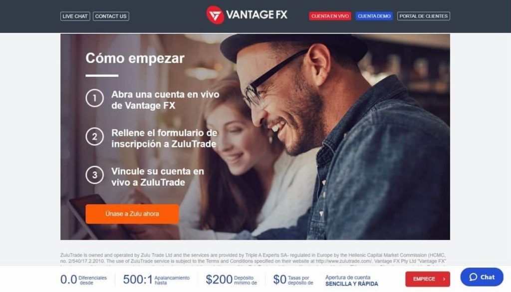 cómo vincular una cuenta de vantage fx con zulutrade