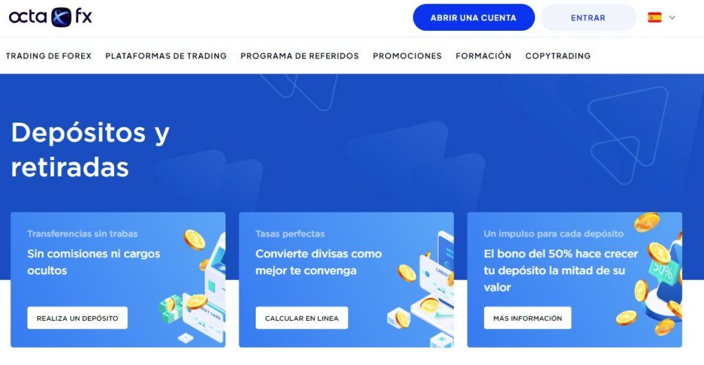 Métodos de depósito y retirada de OctaFX
