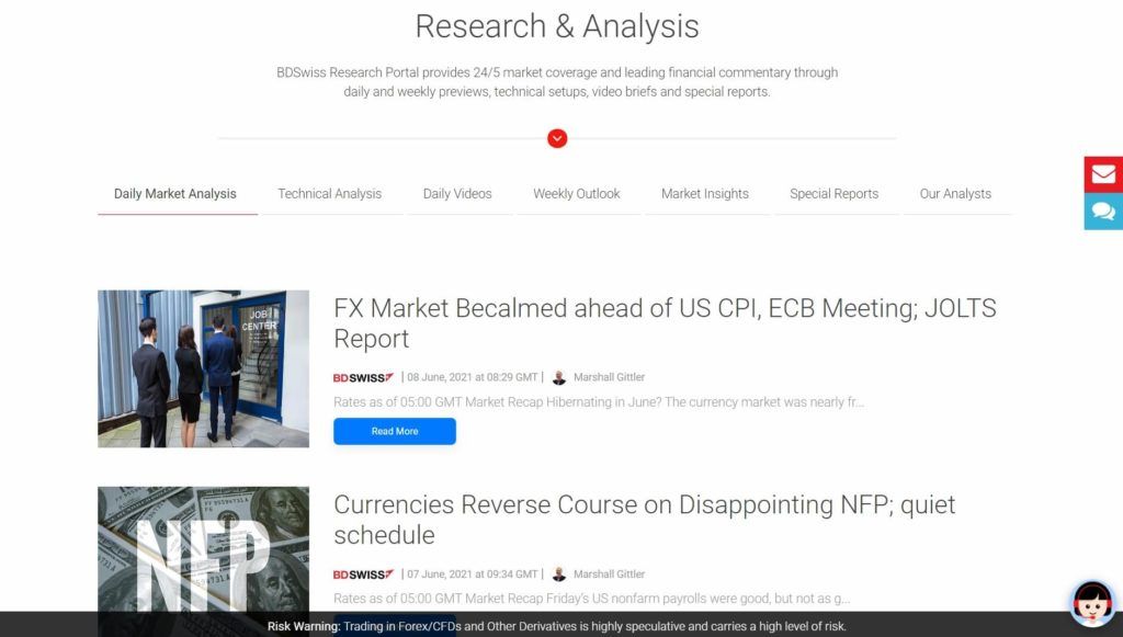 Las analisis y el diario de mercado de BDSwiss