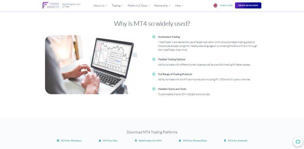 La plataforma MT4 de Fusion Markets