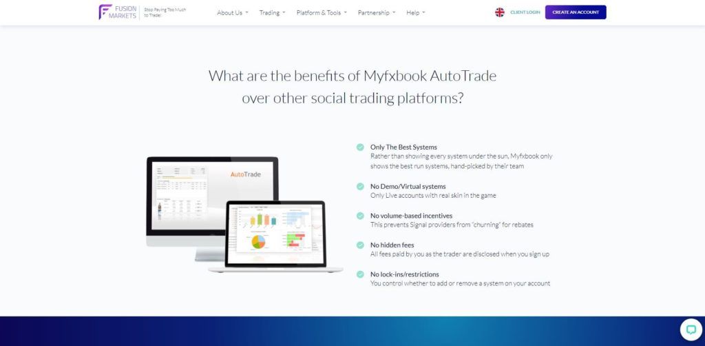 La plataforma Myfxbook con Fusion Markets