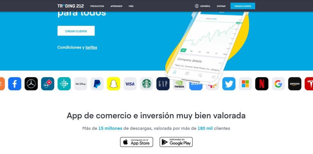 número de descargas de la aplicación de trading 212