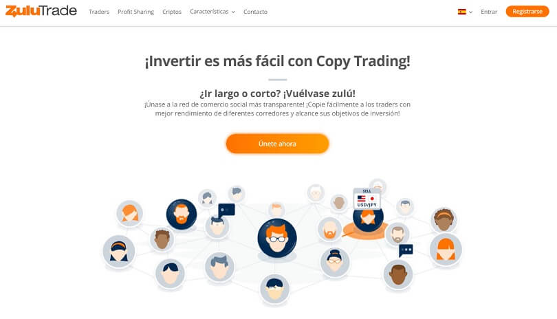 La pagina principal del sito de ZuluTrade