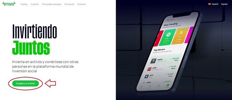 Botón de eToro empiece a invertir