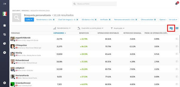 como organizar las columnas de la busqueda