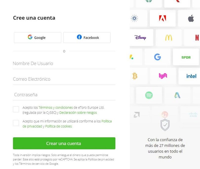 etoro cuenta demo formulario de registro