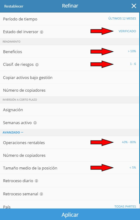 resumen grafico de los filtros aplicados