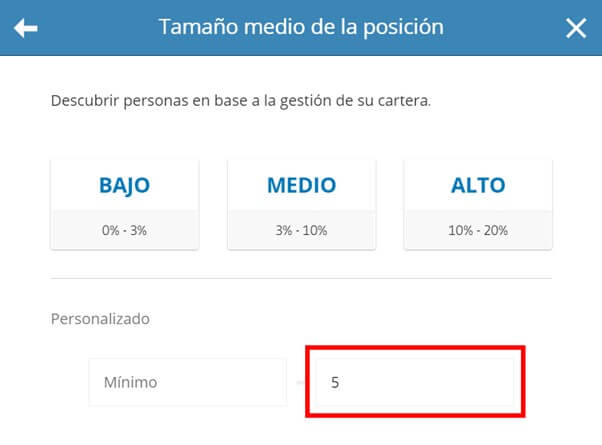 el tamano medio de la posicion