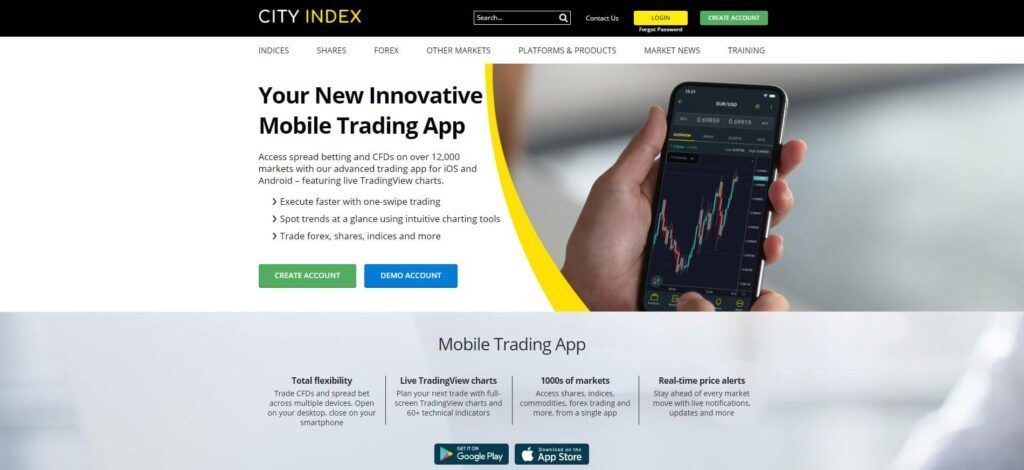aplicación móvil de city index