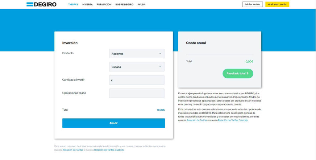 la calculadora de costes de degiro