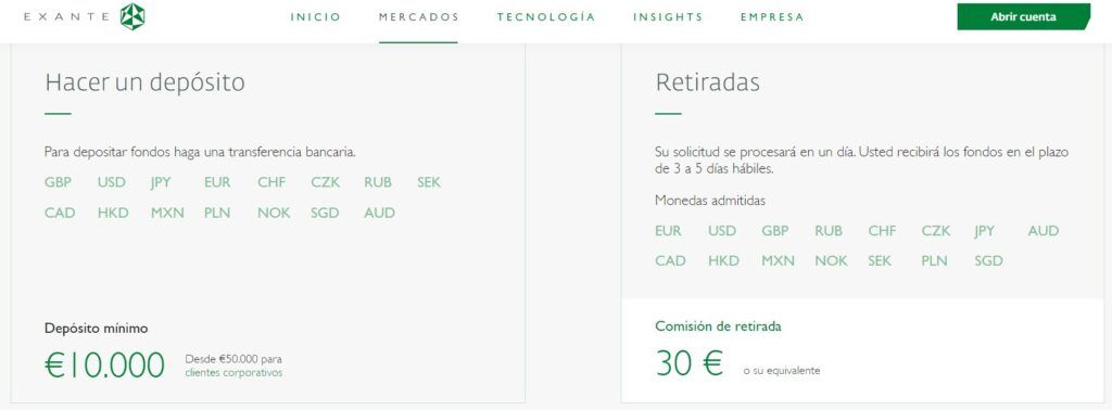 Hacer un deposito con EXANTE