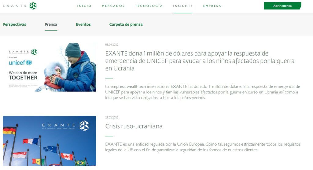 La seccion de prensa de EXANTE