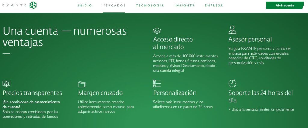 Todos las ventajas de la cuenta de EXANTE