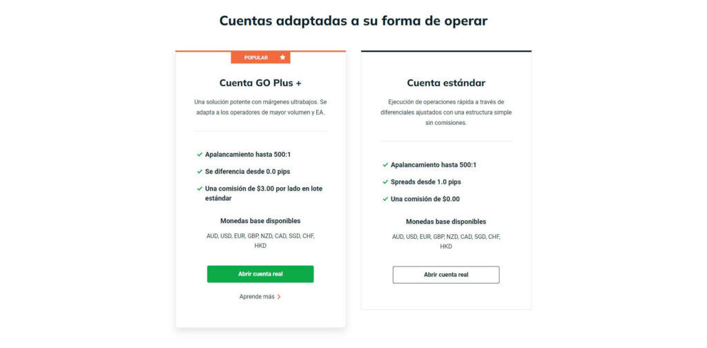 las cuentas de go markets