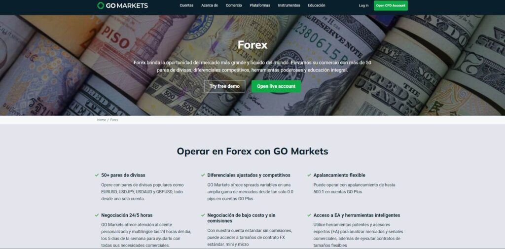 página de divisas de go markets