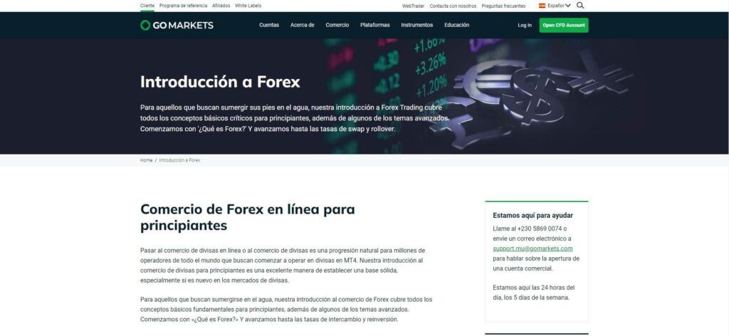 sección introducción a forex de go markets