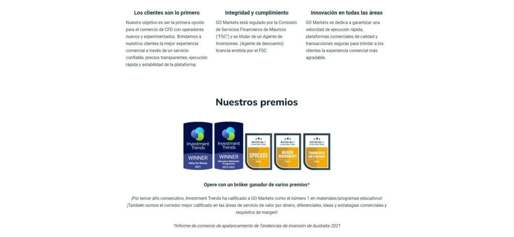 valores y premios de go markets