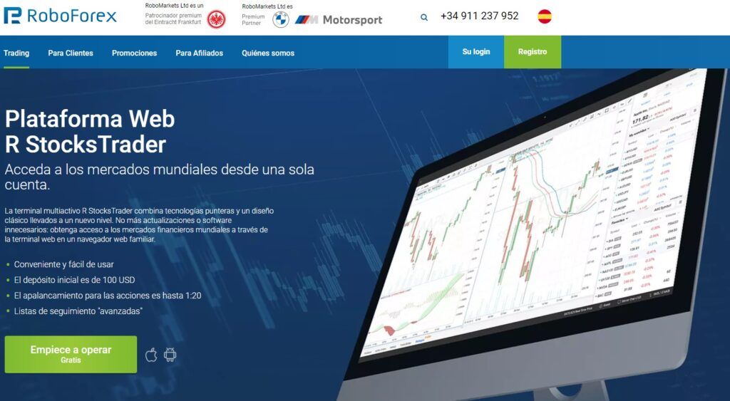 La plataforma webtrader StocksTrader con Roboforex