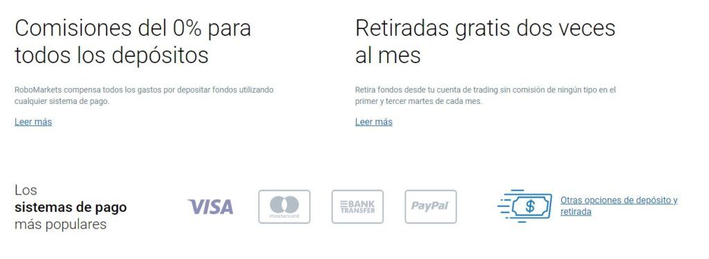 métodos de pago de Robomarkets