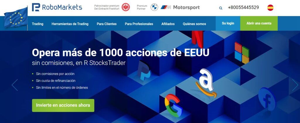 La pagina principal del sito de robomarkets