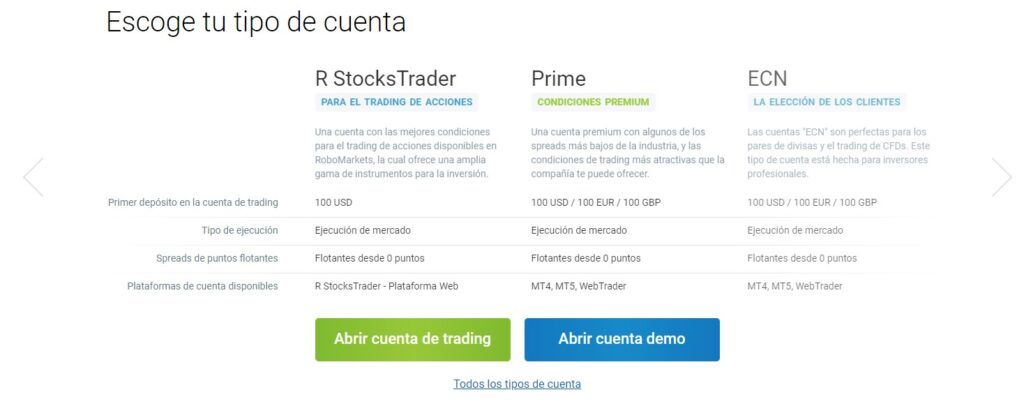 tipos de cuenta de Robomarkets