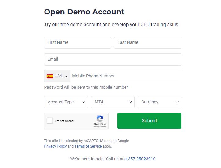 go markets formulario de registro de la cuenta demo