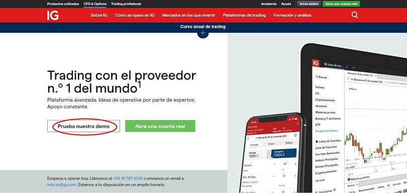 Abra su cuenta de demostración de IG Markets desde la página de inicio