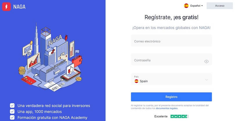 Rellene el formulario de registro de su cuenta de demostración de NAGA