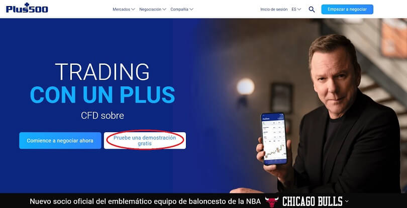 Abra su cuenta de demostración de Plus500 desde la página de inicio