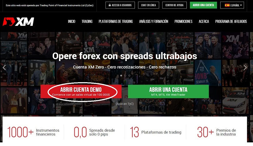 Abra su cuenta de demostración de XM desde la página de inicio