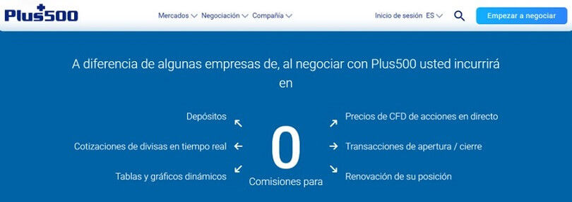 Plus500 no cobra ninguna comisión por negociar